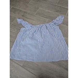 Vineyard Vines Blue‎ White Striped Ruffle Off Shoulder Top Womens Large Gauze